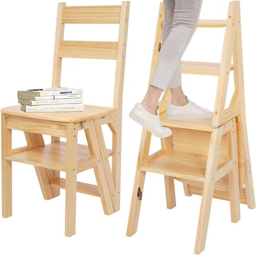 bimiti Marchepied pliable en bois - Chaise pliante - Tabouret d'exposition - Support de fleurs multifonction et tabouret pliable pour cuisine, salon, bibliothèque