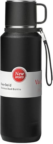 XUDREZ Edelstahl Thermosflasche mit Schichtfilter, Thermoskanne heiße und kalte Getränke Schwarz 1.5 L - Hält 24 Stunden - Auslaufsichere vakuumisolierte Flaschen mit Becher für Kaffee Arbeit Milch