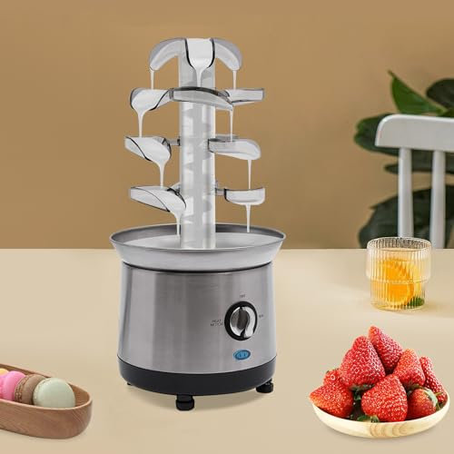 Mermajestic Fuente de chocolate, 190 W 430, máquina de fuente de chocolate con indicador luminoso y orificios de disipación del calor, cuatro pisos, forma de torre en espiral, fuente de chocolate,