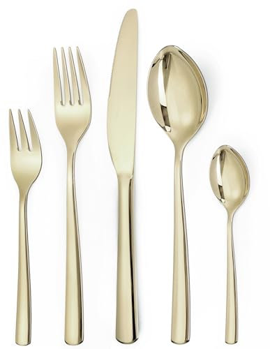 Besteck Set, LAZAHOME 30-teilig Besteckset für 6 Personen,Edelstahl Besteckset mit Messern, Gabeln und Löffeln,Champagner Gold Tafelbesteck,Hochglanzpoliert & Spülmaschinenfest