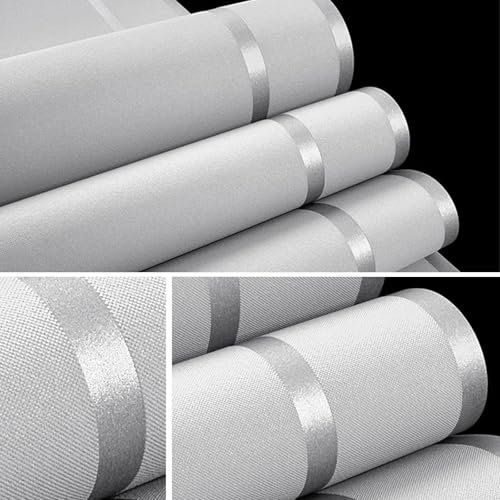 Tokenhigh Non-Woven Nordic Modern Wallpaper, Deerskin Suede Wall Paper with Horizontal Stripes, Non-Pasted 3D Wallpaper Roll, Minimalist Background for Living Room Bedroom(Silver Gray)