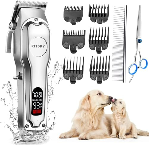 kitsky Dog Clippers, Dog Grooming kit, Professional for Thick Coats/Heavy Hair,Dog Shaver, Low Noise Rechargeable Cordless Pet Shaver for Dogs Pets and Animals, Dog Trimmer for Grooming, Black