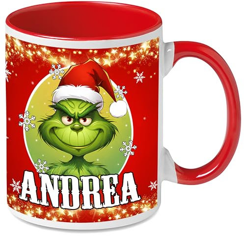 t-shirteria Tazza Natale Rossa G. con Nome Personalizzabile, Simpatiche Tazze Natalizie da 330 ML in Ceramica, Christmas Mug, Regalo Divertente Personalizzato (G. Faccia)