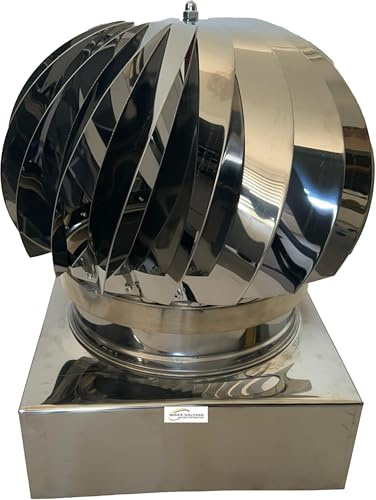 SERVICEWEBSHOP | Comignolo Girevole in Acciaio Inox AISI 304 con Cuscinetti a bagno d’olio, Cappello Eolico per Canne Fumarie e Camini, Base Quadrata Attacco Femmina (CM 27x27)