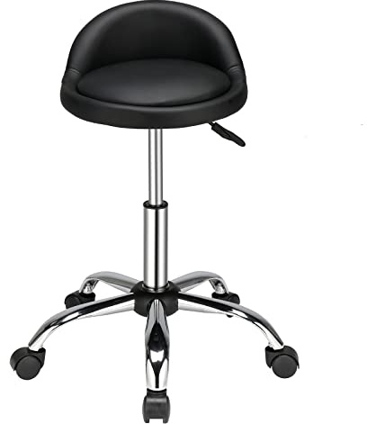 Bonnlo Round Rolling Stool with Wheels - Height Adjustable Swivel Stool with Low Backrest - for Salon Massage Home Kitchen Clinic, Weight Capacity 400lbs (Black)
