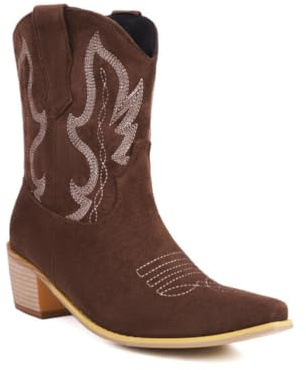 Generico Stivali Donna Retro Ricamati Stile Cowboy Punta A Punta Tacco Medio Largo in Camoscio Sintetico Soletta Imbottita Comodi Resistenti Antiscivolo Casual Quotidiano Western,Marrone,39 EU