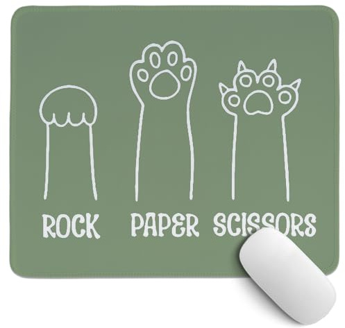 Funny Cat Paw Mouse Pad,Sage Green Rock Paper Scissors Mouse Pad,Kawaii Desk Mat for Home Office Dorm Desktop Decor,Cat Lover Gift,9.4x7.9