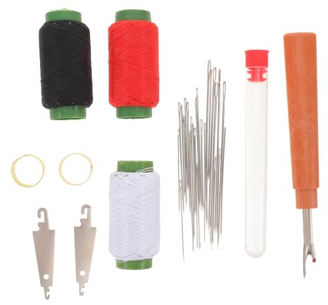 Mikikit Kit de Couture à la Main 34 Pièces avec Aiguilles en Acier à Grand Chas 3 Bobines de Fil 2 Enfile-Aiguilles 2 Dés à Coudre et Découseur Kit de Couture Portable pour Débutants