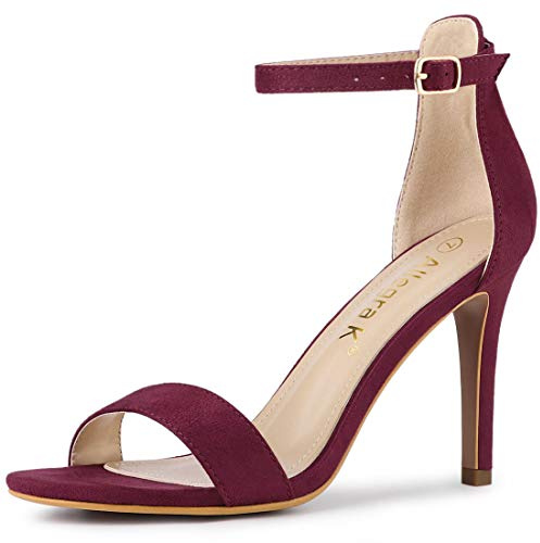 Allegra K Sandalias de tacón de aguja alto con correa al tobillo para mujer, color burdeos, talla 9 de EE. UU, Burgundy, 40 EU