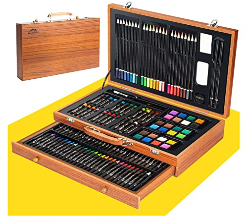 WEEKSUN Set de Pintura, 141 Piezas Juegos de Dibujo en Estuche Madera con Crayones, Pasteles al óleo, Lápices de Colores, Lápices de Dibujo etc - Perfecto para Niños, Principiantes
