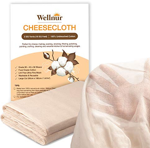 Wellnur Muslin Cloths for Cooking - Cheese Cloths for Straining (90x180cm) - Grade 90 Ultra-Fine 100% Unbleached Cotton Cheesecloth, Reusable & Lint-Free for Butter and Baking