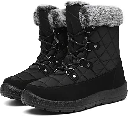Bella Bays Women Winter Warm Snow Boots Water-Resistant Outdoor Fur Lined Ankle Booties Black UK 4