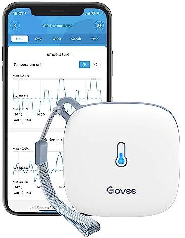 Govee WiFi Room Thermometer Hygrometer, Smart Indoor Temperature Humidity Meter with Alert and Data Storage, 50m Wireless Transmission Distance, for Baby Home Garage Greenhouse(Only support 2.4G WiFi)