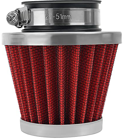 Road Passion moto Filtre à air 1 x 42 mm Hochleistungs Filtre à air 42 mm recycelbarer Clip doppellagiges Design aus Edelstahl und rotem