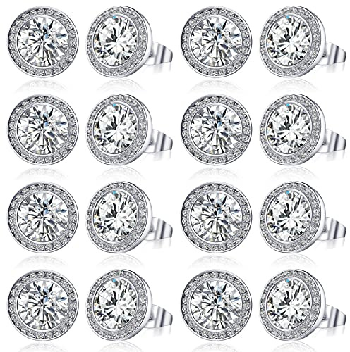 Bonuci 8 Pairs Rhinestone Competition Dance Earrings for Women Round Crystal Stud Earrings Diamond Jewelry for Dance Competitions Stage Performance Bridal Party Gifts(14 mm,Silver)