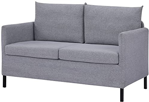 HOMCOM Sofá de 2 Plazas Tapizado en Lino Sintético Sillón Biplaza de Salón con Cojines Acolchados Desenfundables Reposabrazos y Patas de Acero 130x67x76,5 cm Gris