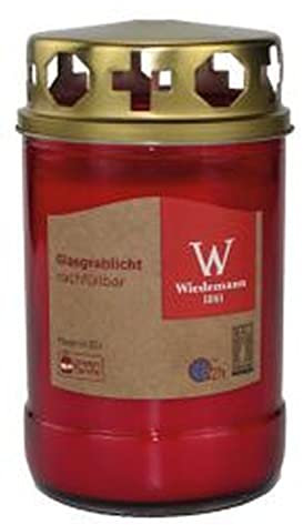 innaGLAS Bougie funéraire SELENIA avec Couvercle, Rechargeable, Rouge-Blanc, 12,5cm, Ø6,8cm, 52h - Lampe funéraire