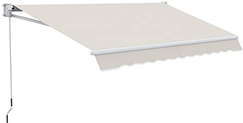 Outsunny Toldo Manual Retráctil 200x250 cm Toldo para Balcón con Manivela de Metal Impermeable y Anti-UV Toldo Enrollable de Exterior para Jardín Terraza Ventanas Crema