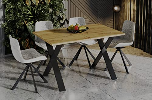 Endo-Moebel Esstisch Stol X 130cm - 210cm erweiterbar Küchentisch Schwarz Matt Metallgestell (Artisan Eiche)