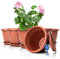 BigDean 6X Blumentopf mit Untersetzer rund ø28xH20 cm Terracotta - wetterfester Pflanzkübel - Wasserablauf UV-beständig aus bruchsicherem Kunststoff - Innen + Außen geeignet - Made in Europe