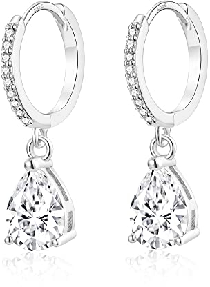 MASOP Ohrringe Silber 925 Hängend Damen, Creolen mit Anhänger Zirkonia Wassertropfen Braut Ohrringe Schmuck Geschenke für Hochzeiten Geburtstag mit Geschenkbox für Freundin Frauen Mädchen Silber/Gold