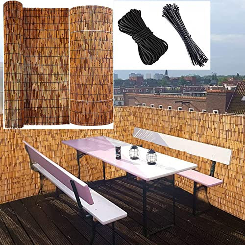 XIGOUZIQU Rotolo di recinzione a lamella per patio esterno, recinzione in legno naturale, tenda decorativa con lamelle per finestre con cerniera (dimensioni: 90 x 700 cm)