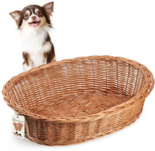 KADAX Hund- och kattstol av vide, husdjurssäng i naturfärg, hundsäng, kattkorg, solstol för djur, djursäng, hundsovplats. vilstol (11 x 50 x 38 cm)
