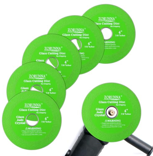 ZORUNNA 5 Pack Glass Cutting Disc for Angle Grinder, 4 X 7/8 Tile Cutter Blade, Ultra-Thin Glass Cutters Tools for Grinding Ceramic, Crystal, Tile, Jade, Wine Bottle.