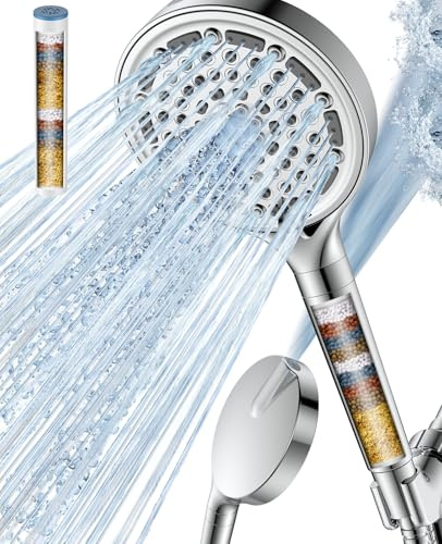 DAKINGS 6 Spray Modes Filtered Handheld Showerhead Set, Huge 6-Inch High Pressure Shower Head with Handheld Spray, Chrome Water Softener Shower Head for Hard Water, Built-in Power Wash to Clean Tub