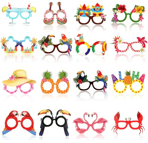 TINGTING 16 Stück Hawaiian Papierbrille, Papier Strand Party Brille Tropical Hawaiian Party Lustige Brillen Hawaiian Tropical Foto Requisiten für Kinder Erwachsene Dekoration Hawaii Kostüm Zubehör