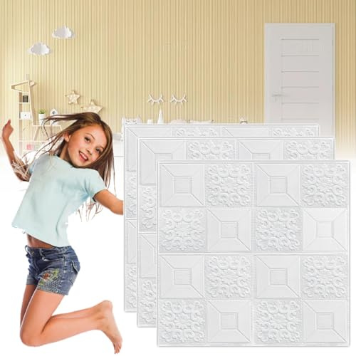 HAILM Self Adhesive Tiles for Walls Peel and Stick, Waterproof Polystyrene Ceiling Tiles, Anti-Collision Wall Cladding Panels, Faux Brick Stone Foam Wall Tiles, TV Walls Decor,10pcs