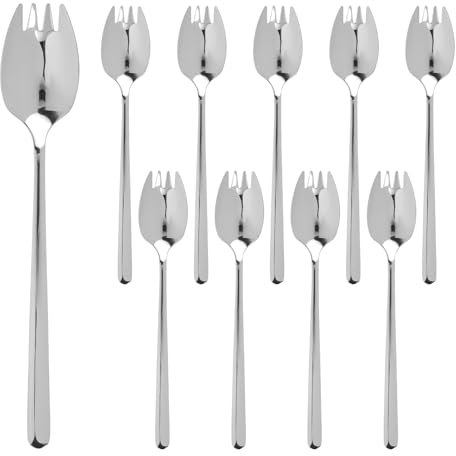 KTCINA 10 stycken salladsskedar lång salladsgaffel och sked och gaffel i rostfritt stål gaffel sked spork gaffel salladsgaffel nudelsked multifunktion sked gaffel för camping hus resor