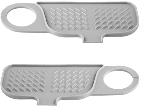 Lotsdonxia 360° Rotatable Silicone Faucet Splash Guard – Sink Accessory Large Slope Sink Mat for Kitchen & Bathroom, Flexible Design with Seamless Drainage (Grey)