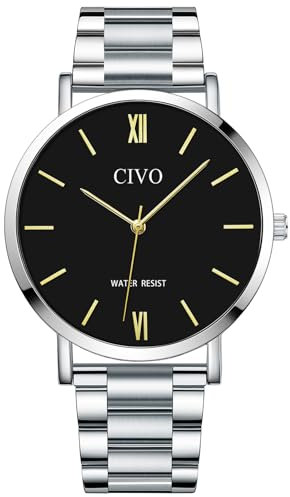 CIVO Uhren Herren Edelstahl Armbanduhr: Minimalismus Analog Quarz - Silber Wasserdicht Herrenuhr