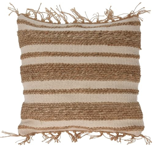Cojín de Yute y algodón con Flecos en Beige/Multi 45x45cm - Relleno de 400gr al vacío