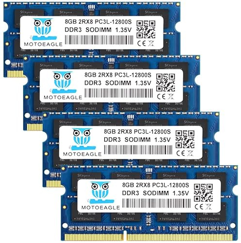 32GB DDR3 RAM 32GB Kit (4x8GB) DDR3/DDR3L 1600MHz PC3-12800 /PC3L-12800S CL11 1,35V/1,5V 2Rx8 SODIMM 204 Pin Unbepuffert Non ECC Laptop Speicher Upgrade