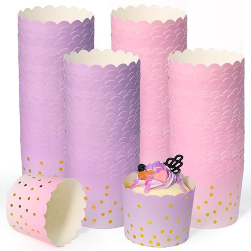 WEFHEF 100 Pirottini per Muffin Riutilizzabili Pirottini di Carta Piccoli per Confetti Cuppetta in Carta per Muffin Pirottini per Friggitrice ad Aria per Dessert Compleanni Matrimoni (Rosa, Viola)
