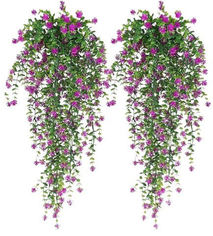 Opdestn 2 Pezzi Confezione Petunie Artificiali Pendenti In Seta Per Esterni, Glicine Artificiale, Fiori Artificiali Pianta, Fiori Finti Di Petunia, per Portico Anteriore,Cortile,Giardino Interno
