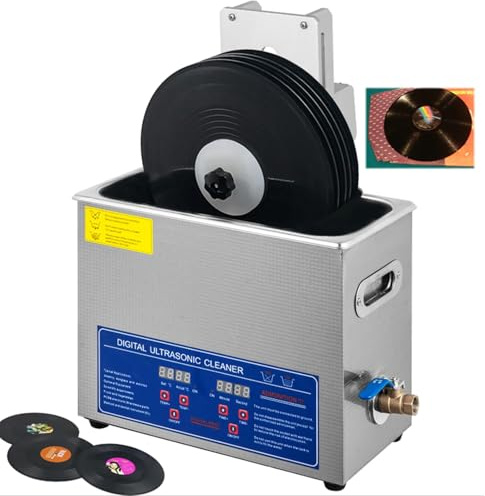 HDaspijh Macchina per La Pulizia di Dischi in Vinile a Ultrasuoni 6 L, Pulisce da 1 a 6 Dischi in Vinile Una Volta, 40 Khz 180 W Tipo Professionale con Cestello E Sfera a Maglia Fine