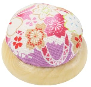Hinapan Näh-Nadelkissen, Nadelkissen mit Blumendruck, Nadelkissen mit Holzsockel, runder Nadelhalter für Nähen, Stickerei, Quilten und DIY Handarbeiten