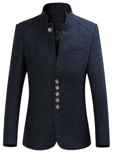 Generico Abito Cerimonia Uomo, Blazer Casual da Uomo, Giacca con Colletto alla Coreana, Blazer Sportiva Leggera Foderata, Tunica Cinese Monopetto, Cappotti Casual da Lavoro, Uniforme Tradizionale, B