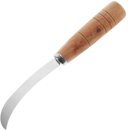NUOBESTY Coltello Curvo per Tagliafrutta in Acciaio Inox Manico in Legno, Pelapatate Multifunzionale per Ananas e Banane, Utensile da Cucina Compatto per Uso Domestico e Ristorazione
