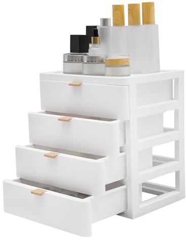 Endingfuny Scatola portaoggetti per ufficio - Organizzatore da scrivania - Con 4 cassetti - Scatola portaoggetti per libri, gioielli, cosmetici - 26 x 20,2 x 29 cm - Bianco