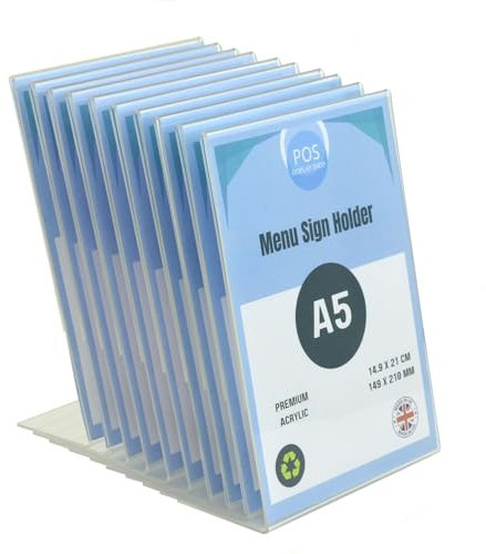 10 x A5 Portrait Angled Menu Sign Price List Poster Holder Display Stand Copyholder - Single Sided - PDS8003 - Made in the UK!