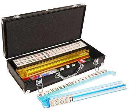 American Mah Jong Set - 166 Ivory Colored Engraved Tiles, 4 x Combo Rack/Pushers - Black Aluminum Case