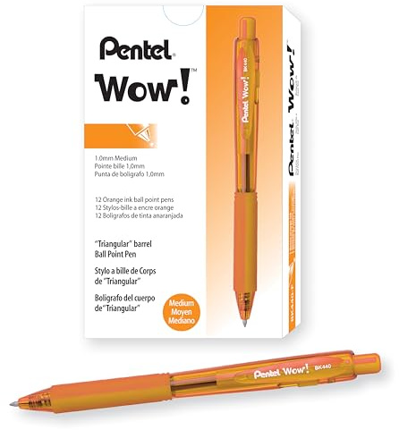 Pentel Lot de 12 Stylo-Bille Rétractable Corps Triangulaire Orange