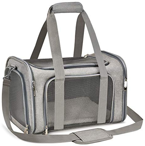 Qlfyuu Cat Carrier Dog Portable Pet Carrier, Soft Sided Cat Carrier Medium Small Airline Approved, Foldable Bunny Puppy Carrier up to 15lbs, Cat Bag for Travel(Gery,Large)