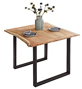 SAM Esszimmertisch 80x80 cm Billy, echte Baumkante, Esstisch aus Akazienholz massiv + naturfarben, Baumkantentisch mit U-Gestell Schwarz