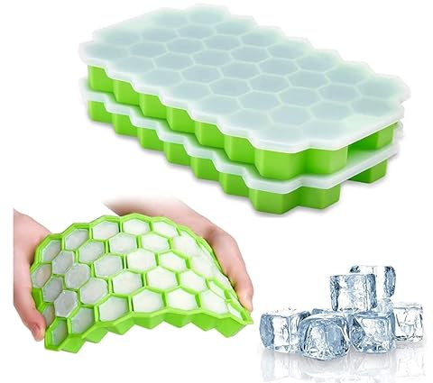 TIJAR® Ice Cube Tray with Lid, Soft Silicone Ice Moulds, Diamond Shape Ice Cube for Drinks and Desserts, Easy Removal (Green, 1 Pack)