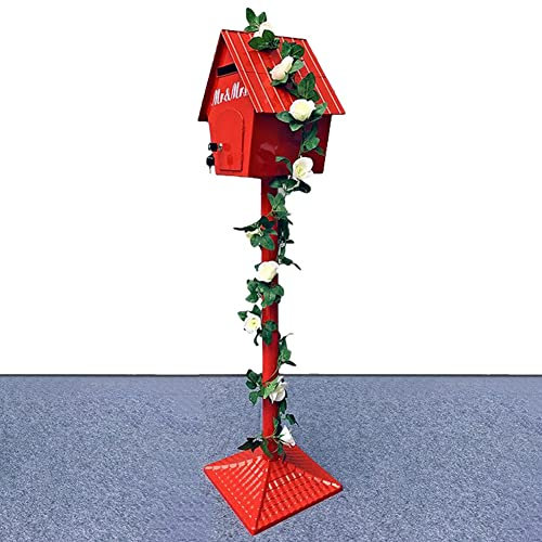 zktoermn Outdoor Mailbox, Floor-standing Outdoor Garden Locks Mailbox All-aluminum Pole Villa Pole Mailbox Window Design with Pull Flower Christmas Decorations 7 Colors XJJUN